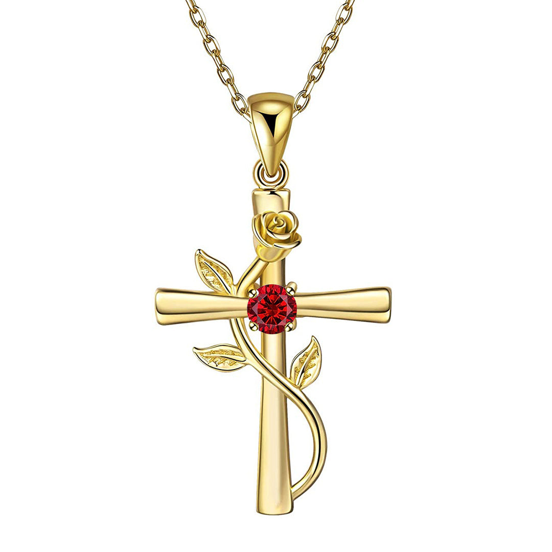 "Rose from the Cross" - Birthstone Necklace