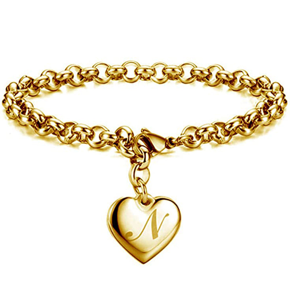 "Charmed Hearts" -  Titanium Steel Letter Bracelet