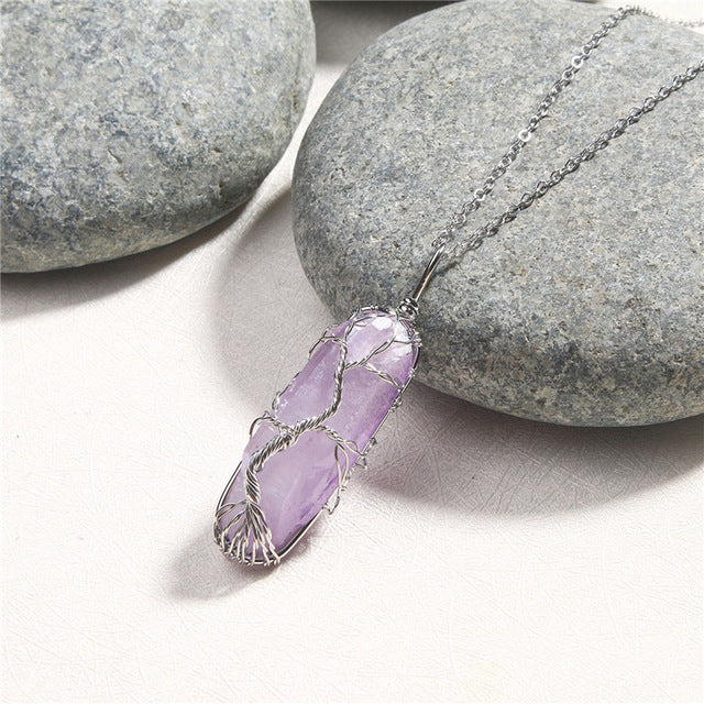Natural Crystal Copper Wire Necklace For Women And Men
