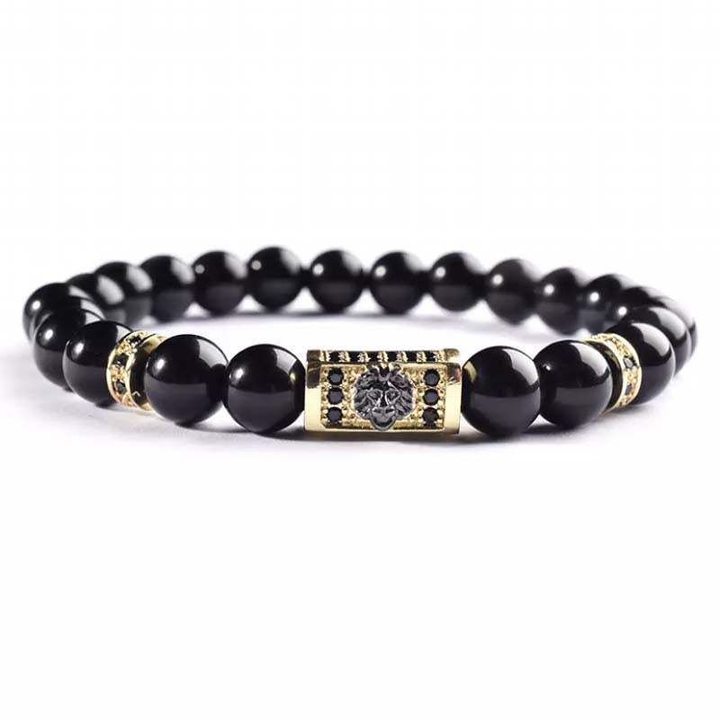 Vintage Bright Black 8mm Natural Stone Bracelet