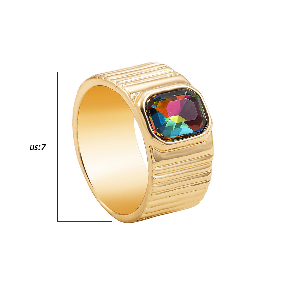 Colorful Crystals Gold Oil Drop Rings