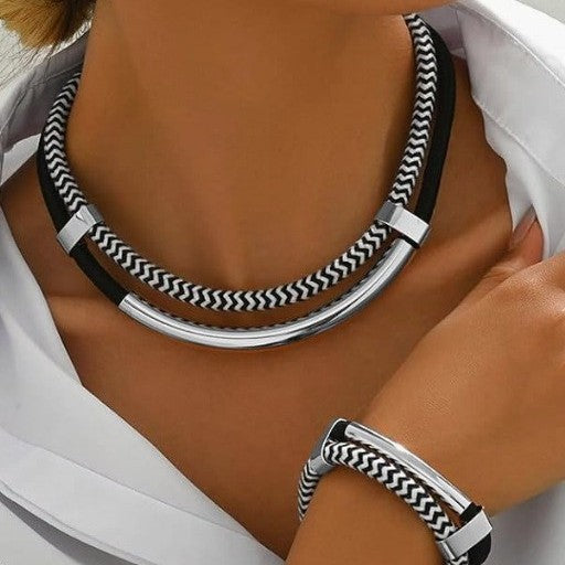 Double-layer Braided Rope Necklace And Bracelet Set