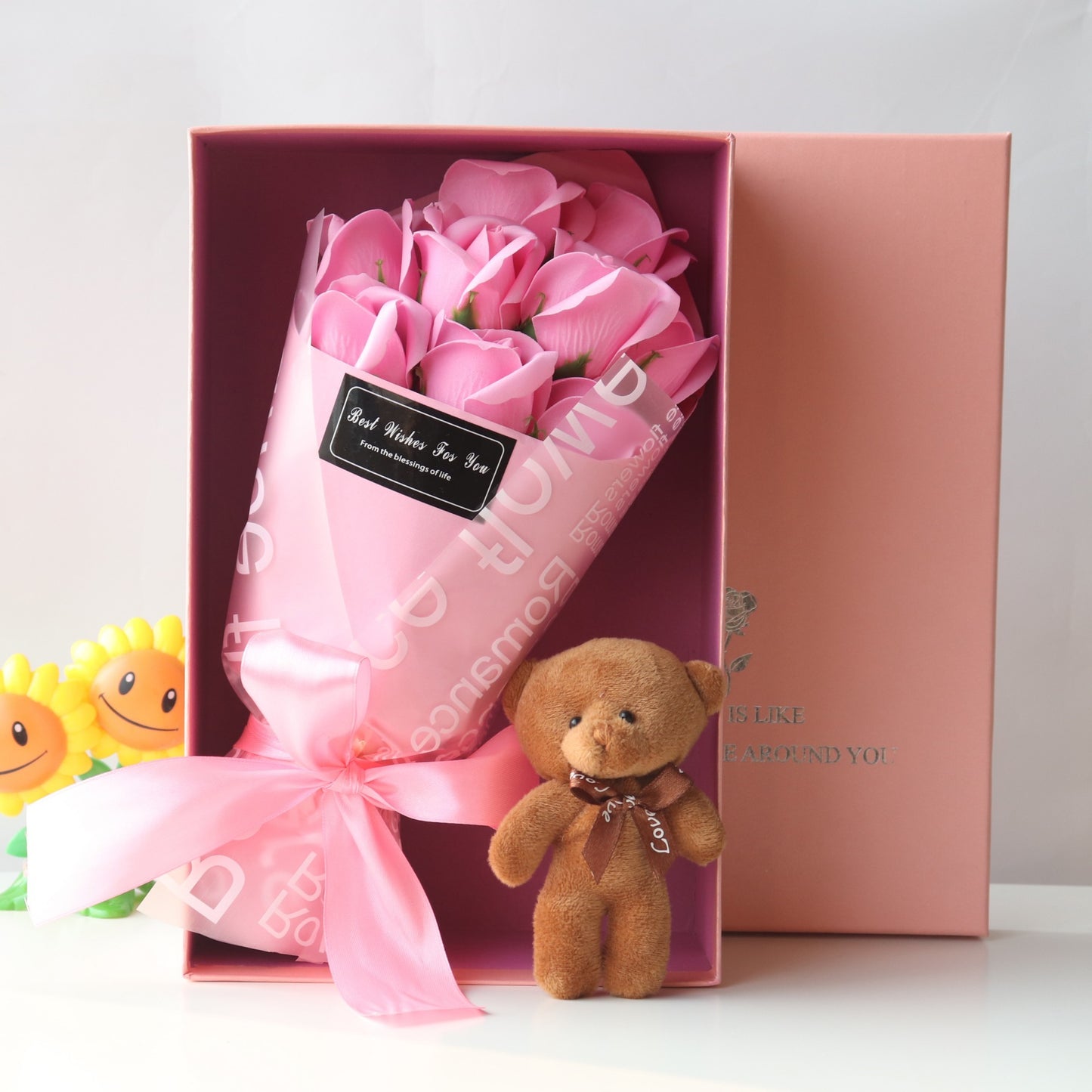 "Best Wishes for You" - Teddy with Rose Soap Bouquet