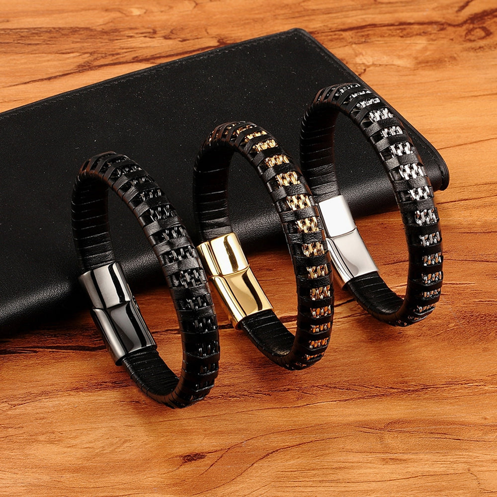 Stainless Steel Leather Rope Bracelet