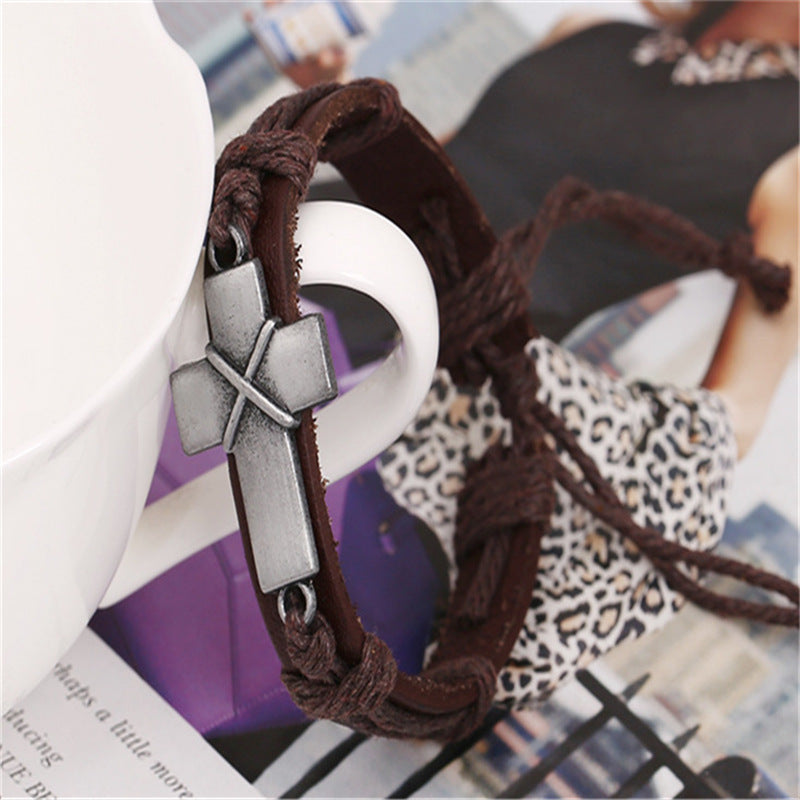 Leather Cross Bracelet