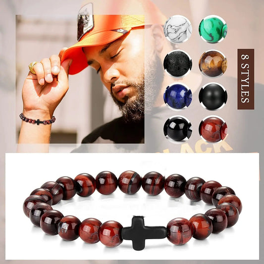Natural Stone Beaded Cross Bracelets