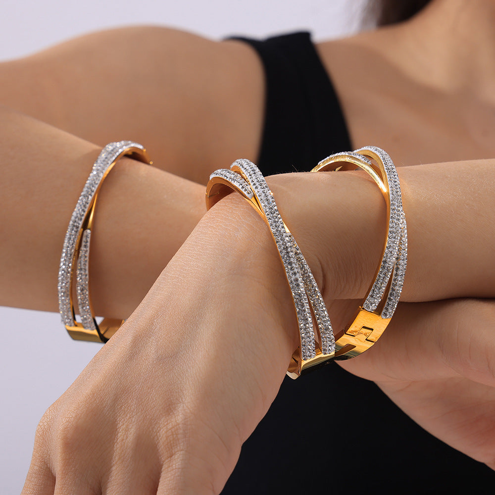 "Golden Day" - 18K Gold Diamond Titanium Steel Bracelet