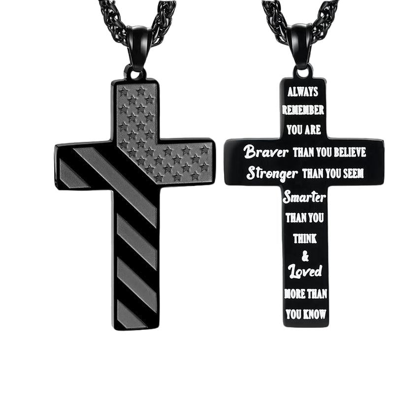 Stainless Steel Cross Necklace With Bible Verse