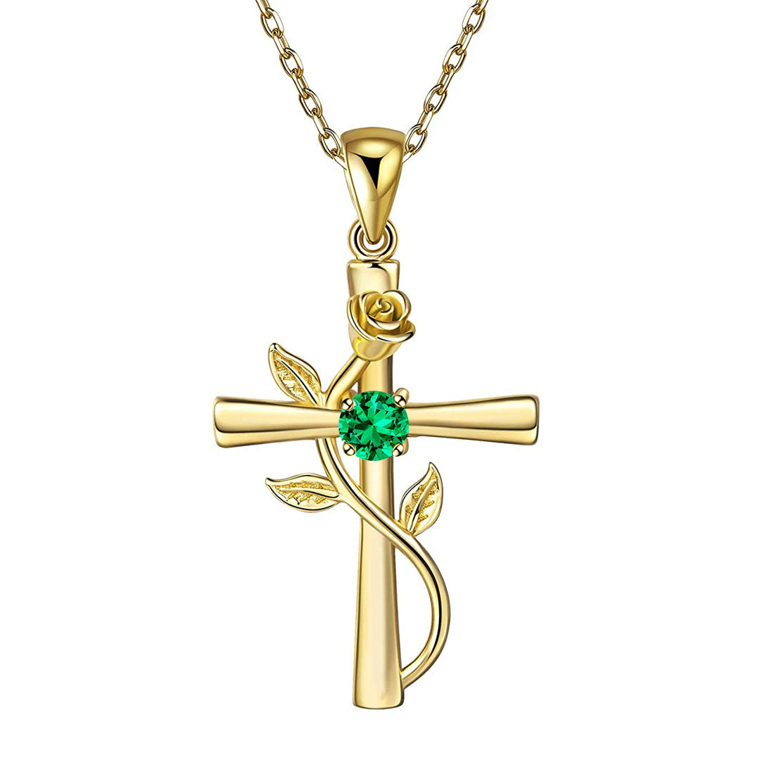 "Rose from the Cross" - Birthstone Necklace