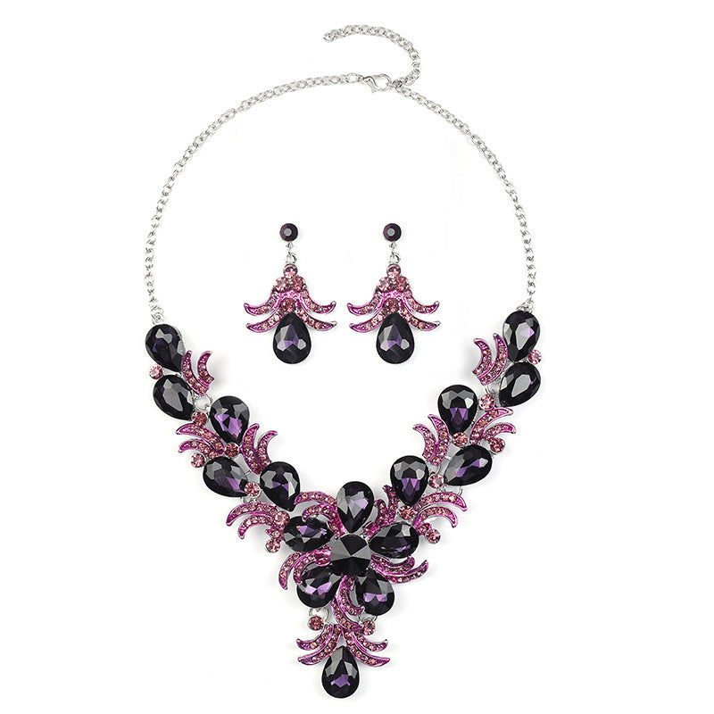 Alloy Diamond Drop Necklace and Earring Set