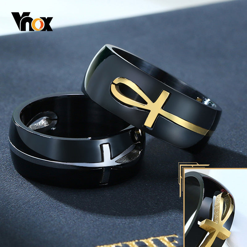Stainless Steel Two-toned Detachable Egyptian Ankh Cross Ring
