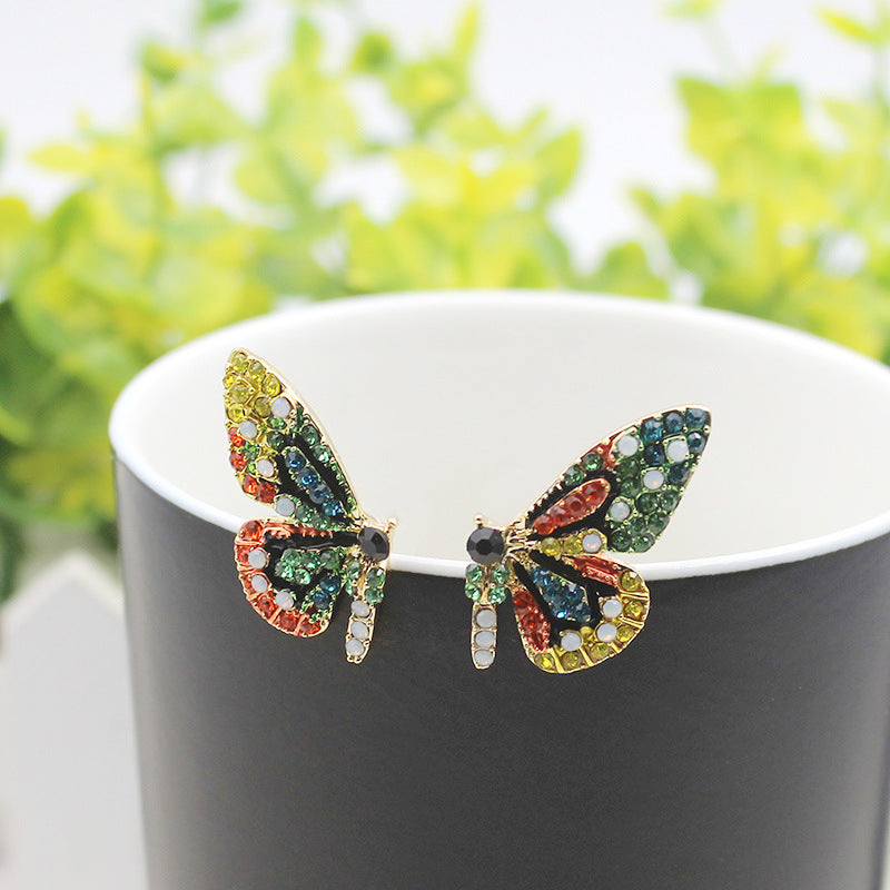 Colorful Crystals Sterling Silver Butterfly Earrings