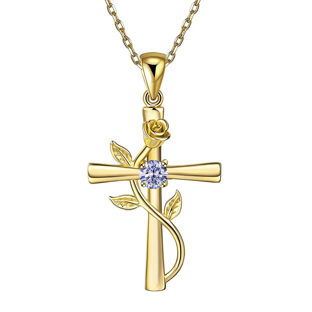 "Rose from the Cross" - Birthstone Necklace