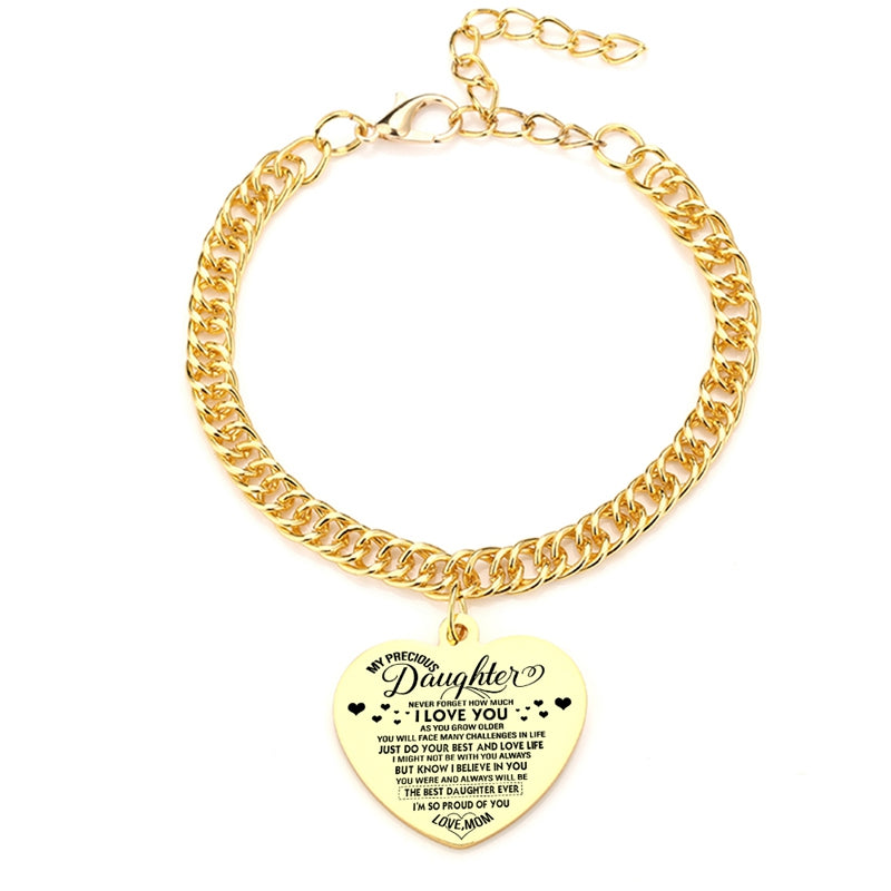 "To My Daughter" Heart Pendant Thick Chain Bracelets