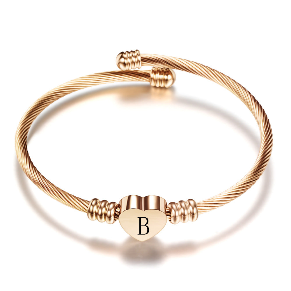 Initial Letter Heart Stainless Steel Bracelet