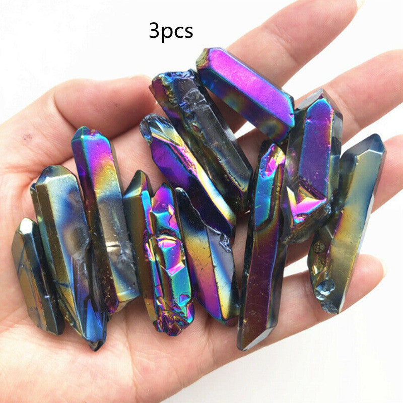 Rainbow Non-porous Natural Electroplating Crystal Pillar Ornament