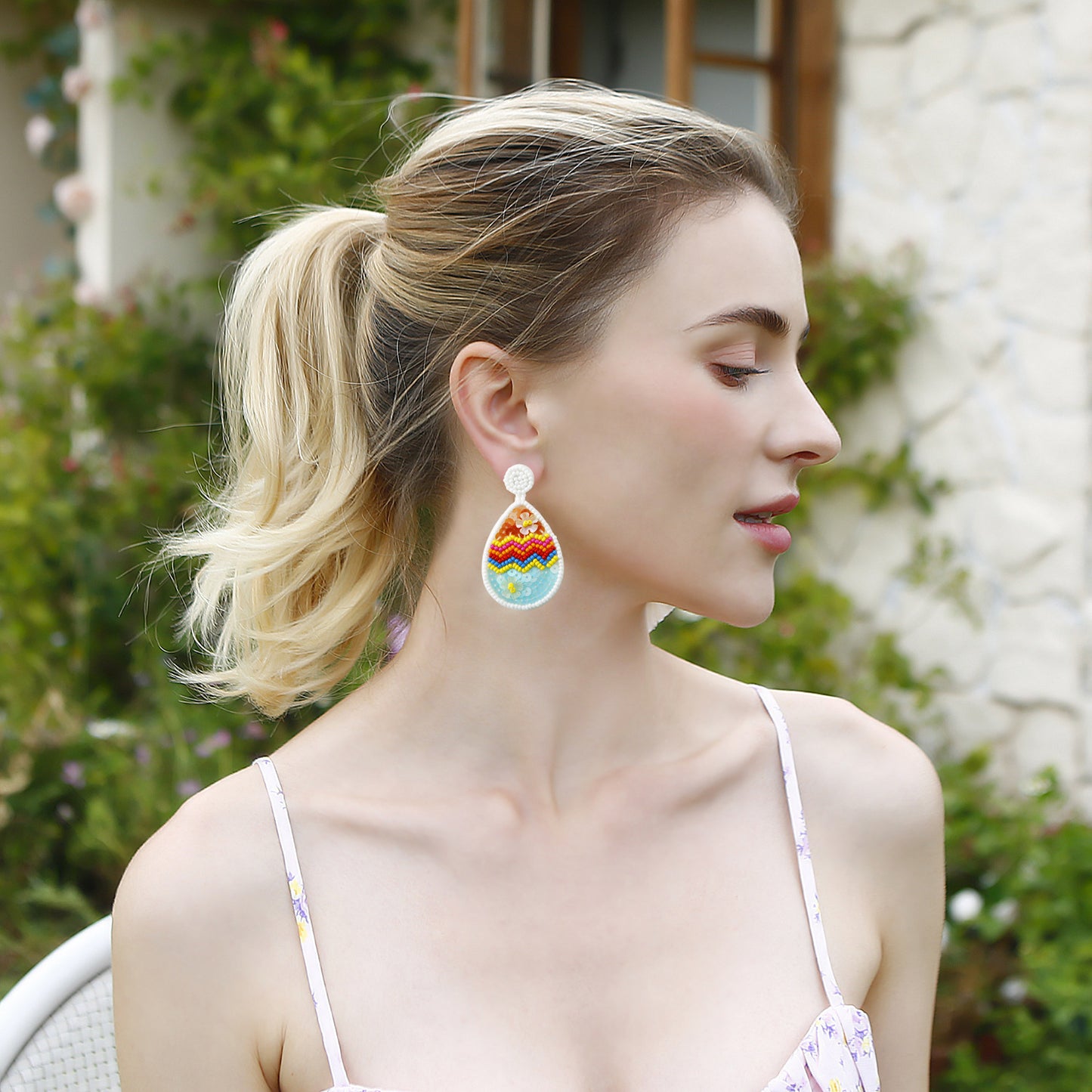 Handwoven Multicolored Easter Egg Earrings