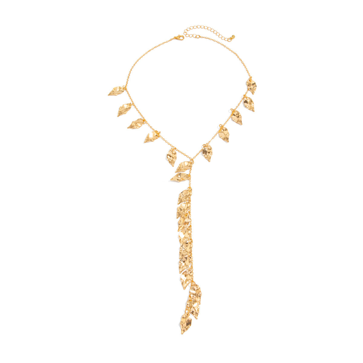 Iron Y-shaped Leaf Fringe Pendant Necklace