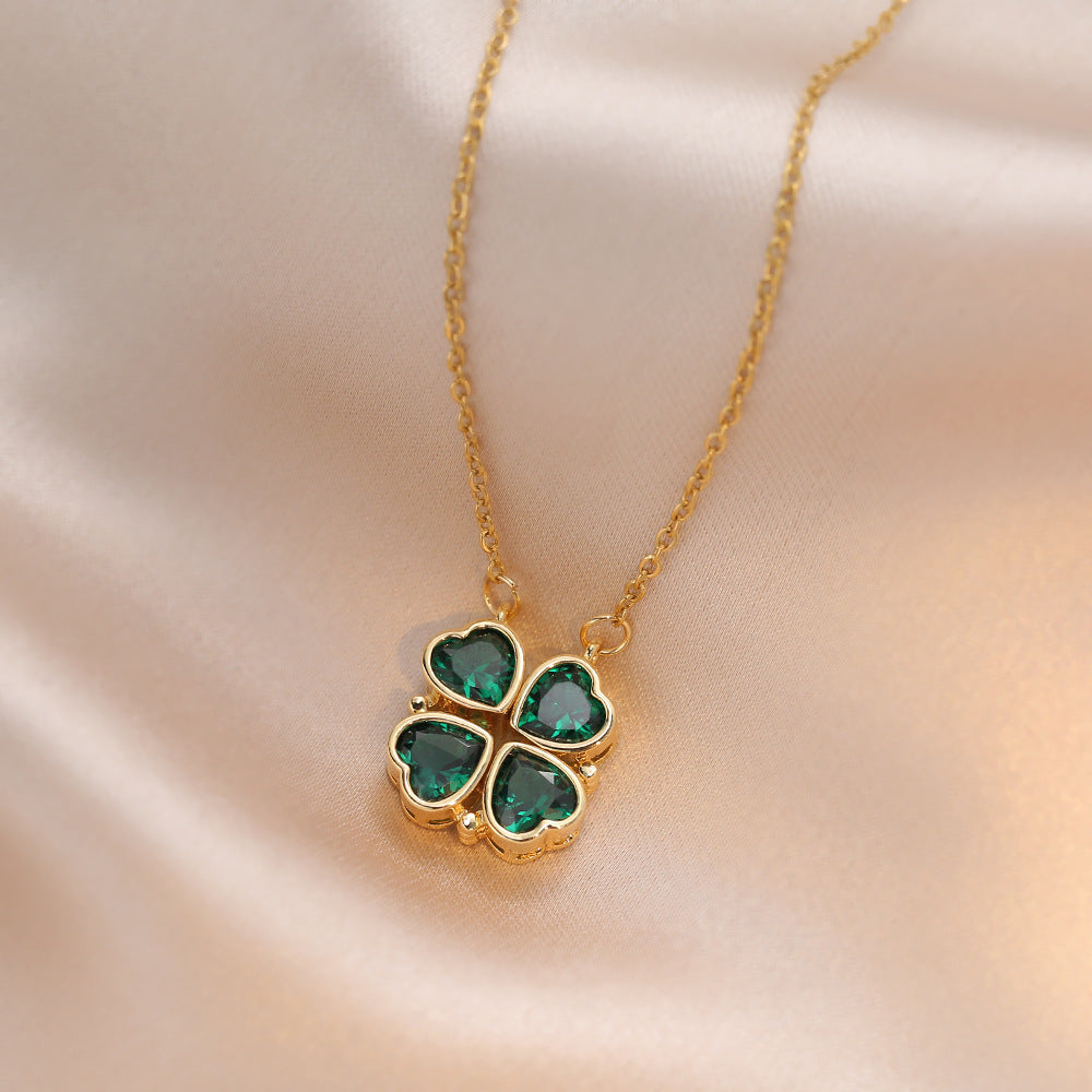 "Emerald Clover" - Titanium Steel Necklace