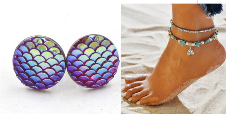 Mermaid Scales Earrings + Anklet