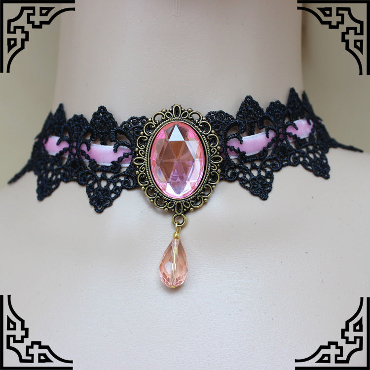 Vintage Lace Stone Necklace Choker