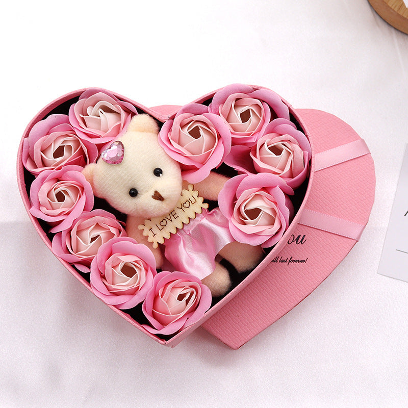 Teddy Bear Heart-shaped Rose Soap Gift Box