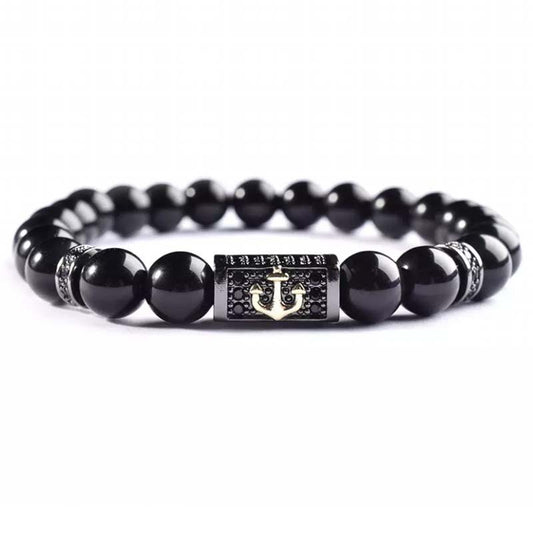 Vintage Bright Black 8mm Natural Stone Bracelet