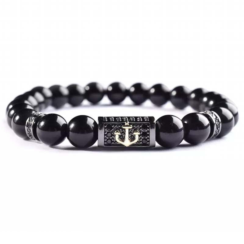 Vintage Bright Black 8mm Natural Stone Bracelet