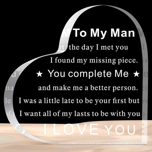 "To My Man" - Acrylic Transparent Heart-shaped Plaque