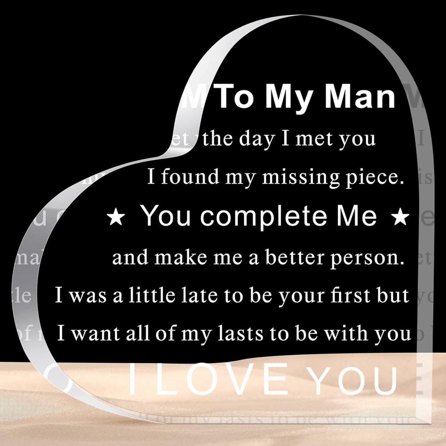 "To My Man" - Acrylic Transparent Heart-shaped Plaque