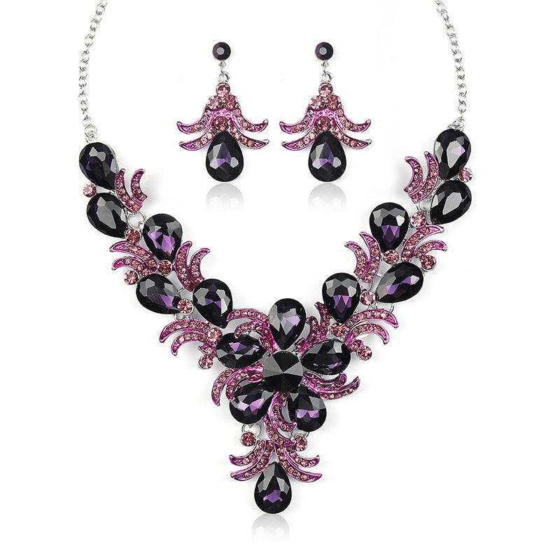 Alloy Diamond Drop Necklace and Earring Set