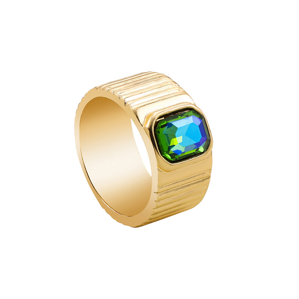 Colorful Crystals Gold Oil Drop Rings