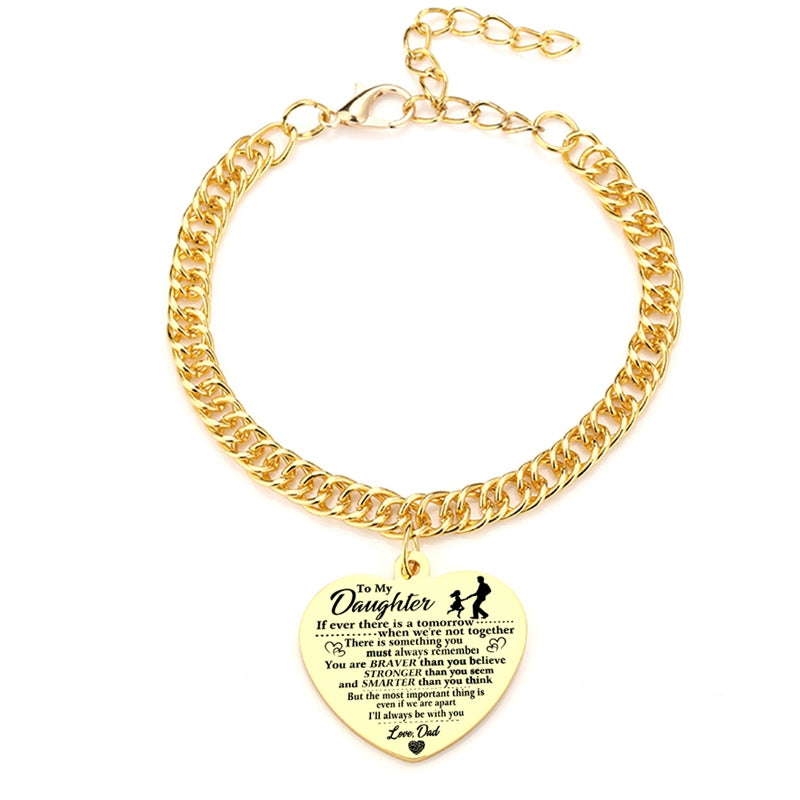 "To My Daughter" Heart Pendant Thick Chain Bracelets