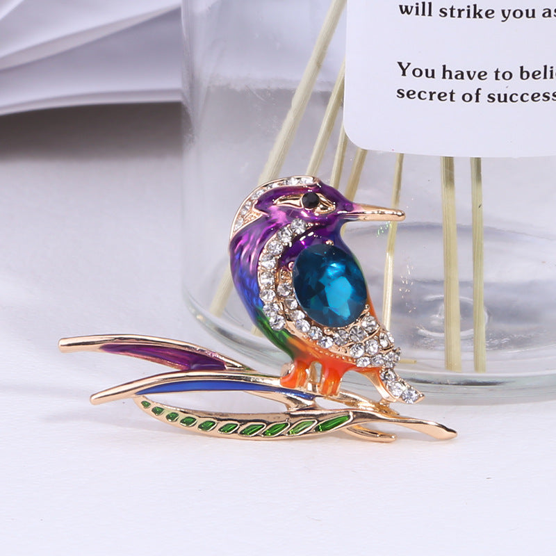 Handmade Woodpecker Crystal Glass Brooch