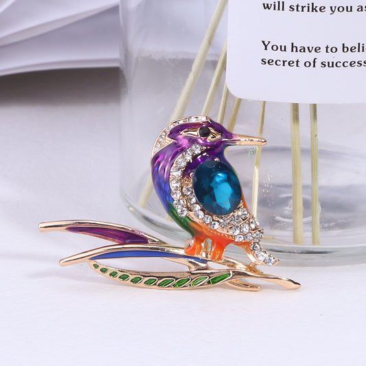 Handmade Woodpecker Crystal Glass Brooch