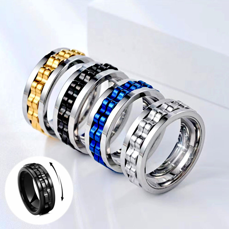 Titanium Steel Anxiety Spinner Square Texture Ring