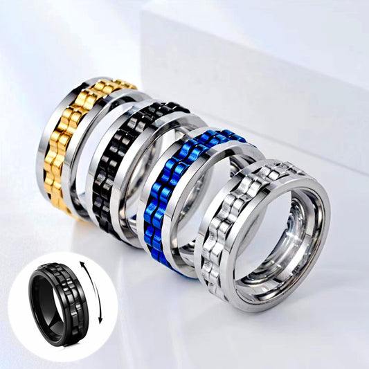 Titanium Steel Anxiety Spinner Square Texture Ring