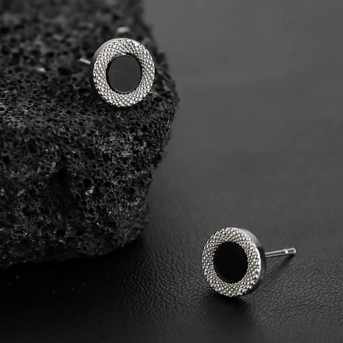 Black Silver-plated Stud Earrings