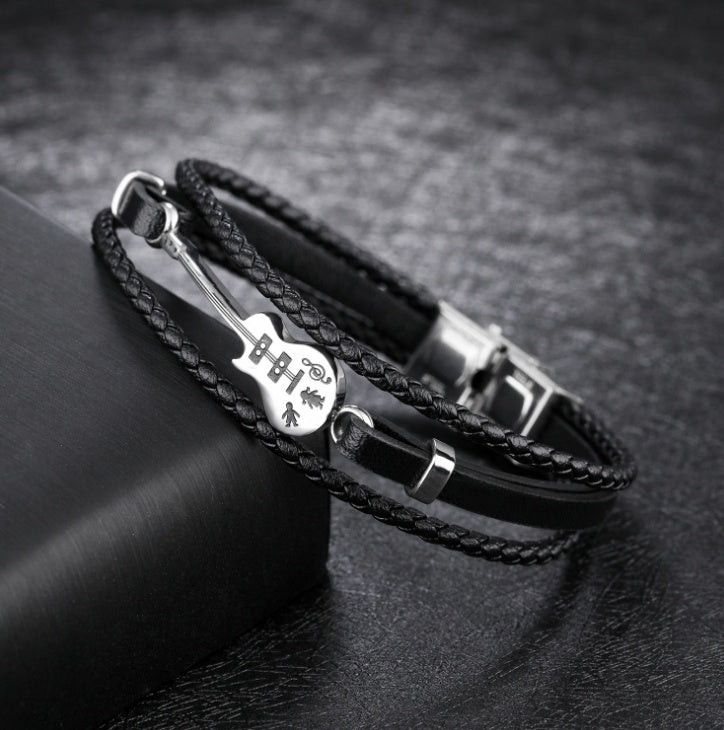 Multi-Layered Genuine Leather Guitar Magnet Buckle Bracelet