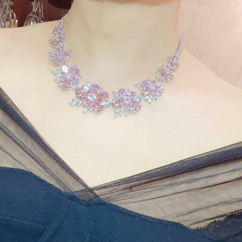"Pretty Pink Flowers" - Diamond Zircon Statement Jewelry Set
