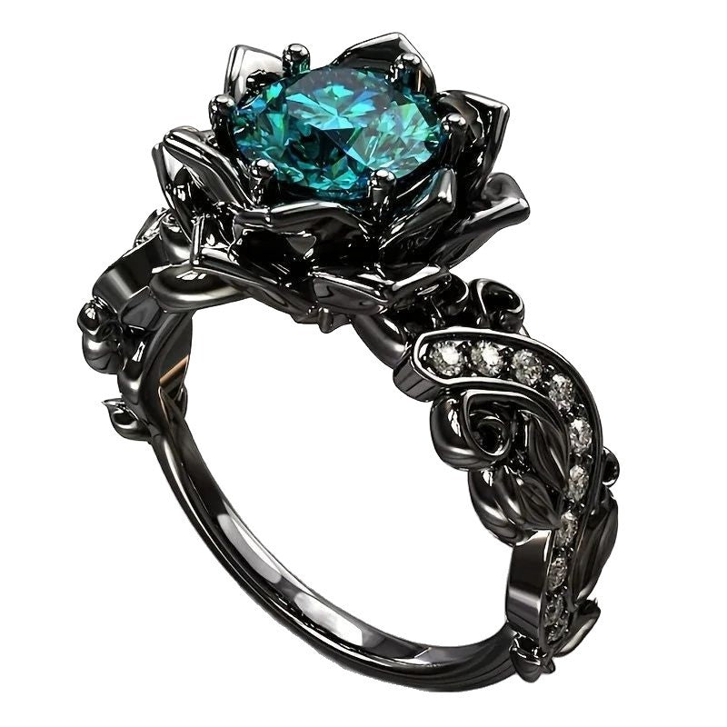 Black Rose Zircon Punk Simple Ring
