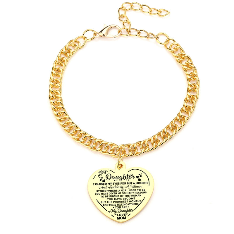 "To My Daughter" Heart Pendant Thick Chain Bracelets