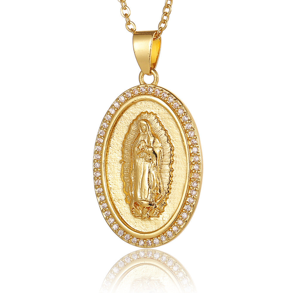 Micro-encrusted Zirconia Religious Virgin Mary Pendant Necklaces