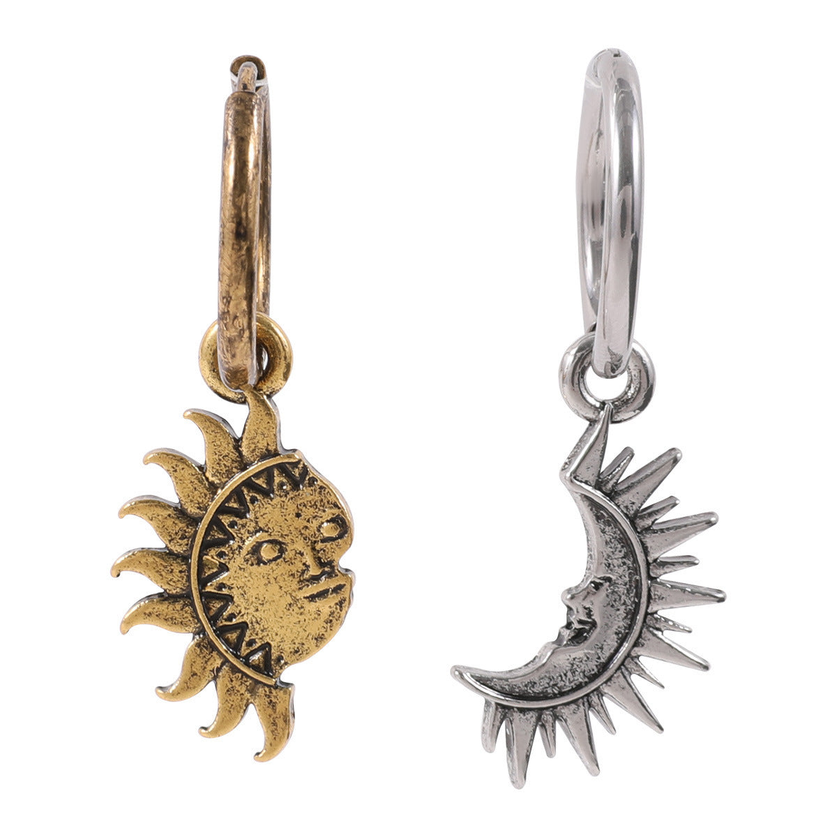 "Sun And Moon" -  Asymmetric Titanium Steel Necklace and Earrings for Couples