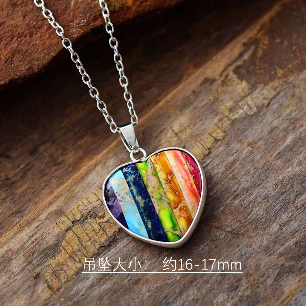 Natural Heart-shaped Chakra Stone Pendant Necklace