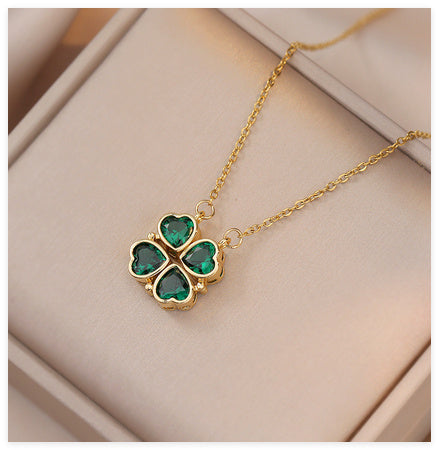 "Emerald Clover" - Titanium Steel Necklace