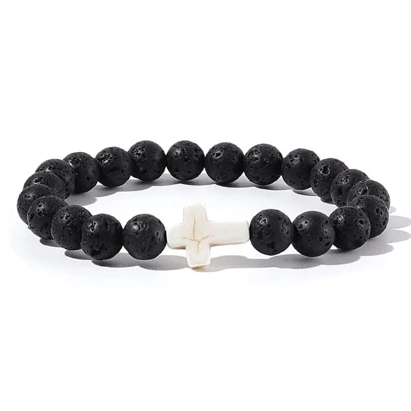 Natural Stone Beaded Cross Bracelets
