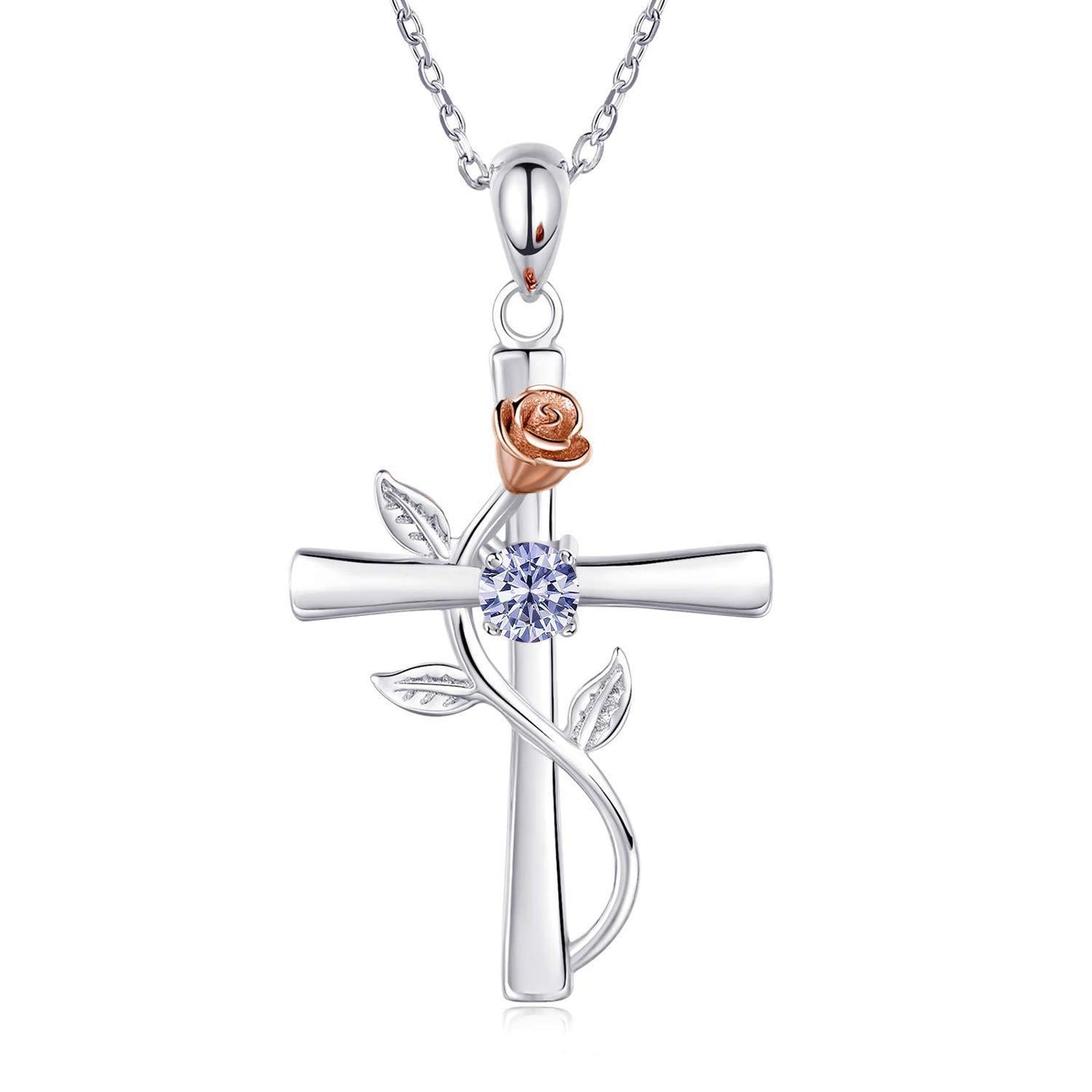 "Rose from the Cross" - Birthstone Necklace
