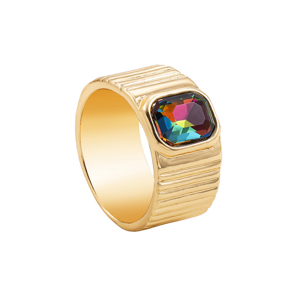 Colorful Crystals Gold Oil Drop Rings