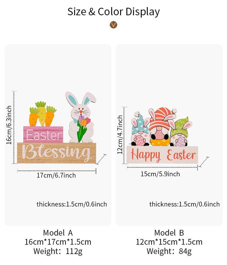 Wooden Easter Bunny and Gnome Ornament Decorations